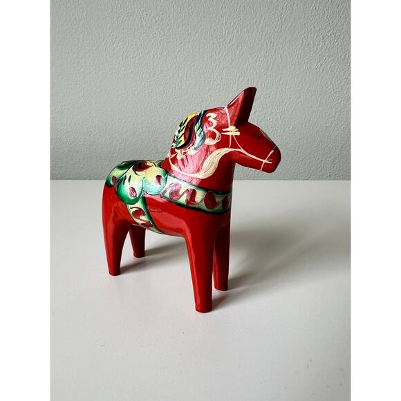 Unbranded Other - Vintage 1950s Swedish 4" Handcrafted Hand Carved Wood Flower Dala Horse Figurine